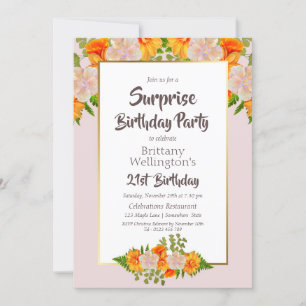 Pink Floral Surprise 21st Birthday Party Invitation