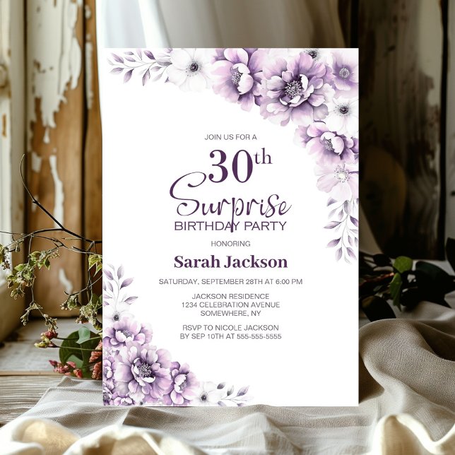 Pink Floral Surprise 30th Birthday Party Invitation (Creator Uploaded)