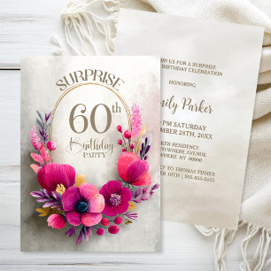 Pink Floral Surprise 60th Birthday Party Invitation