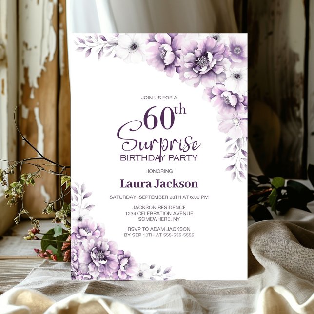 Pink Floral Surprise 60th Birthday Party Invitation (Creator Uploaded)