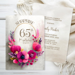 Pink Floral Surprise 65th Birthday Party Invitation