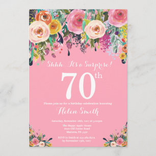 Pink Floral Surprise 70th Birthday Invitation