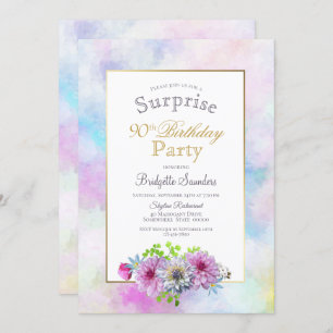 Pink Floral Surprise 90th Birthday Party Invitation