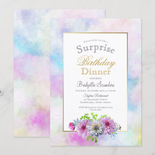 Pink Floral Surprise Birthday Dinner Invitation