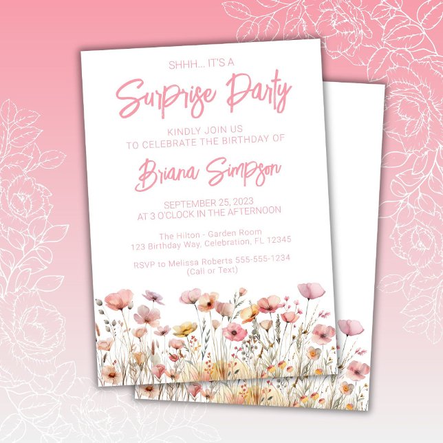 Pink Floral Surprise Birthday Party Invitation (Creator Uploaded)