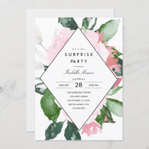 Pink Floral   Surprise Party Invitation