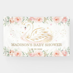 Pink Floral Swan Baby Shower Birthday Backdrop  Banner