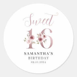 Pink Floral Sweet 16 Birthday   Classic Round Sticker