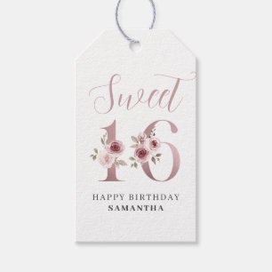 Pink Floral Sweet 16 Birthday Gift Tags