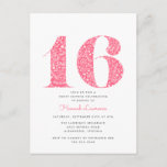 Pink Floral Sweet 16 Birthday Invitation Postcard<br><div class="desc">This fun sweet 16 birthday invitation postcard features a large bold pink 16 with a hand drawn floral pattern inside of it. The back of the postcard has space for a personal message or more party information.</div>