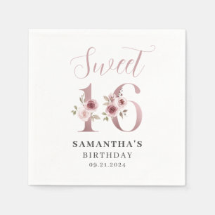 Pink Floral Sweet 16 Birthday Napkin
