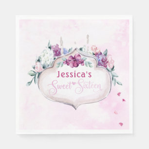 Pink Floral   Sweet 16 Napkin