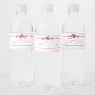 Pink Floral Sweet 16 Water Bottle Label