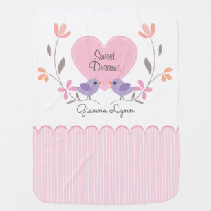 Pink Floral Sweet Dreams Monogrammed Baby Blanket