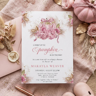 Pink Floral Sweet Little Pumpkin Boho Baby Shower Invitation