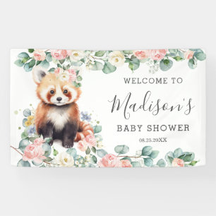 Pink Floral Sweet Red Panda Baby Shower Welcome Banner