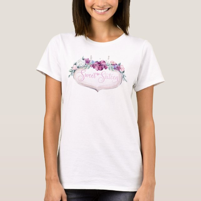Pink Floral Sweet Sixteen T-Shirt (Front)