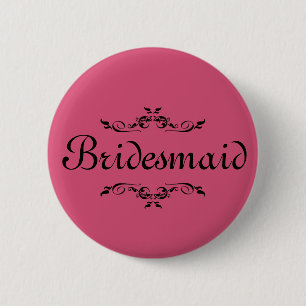 Pink Floral Swirl Border Bridesmaid 6 Cm Round Badge