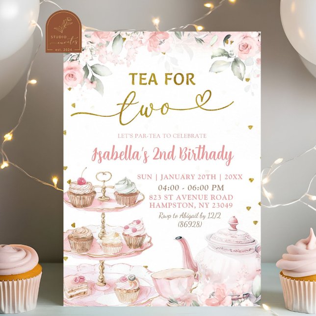 Pink Floral Tea for Two 2nd Birthday Invitation (Creator Uploaded)