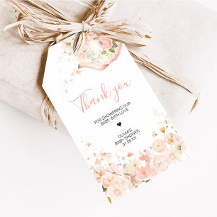 Pink Floral Tea for Two Baby Shower Favour Tags