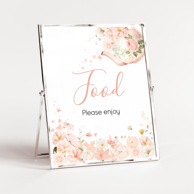 Pink Floral Tea for Two Baby Shower Food Poster (Pink Floral Tea for Two Baby Shower Food Sign)