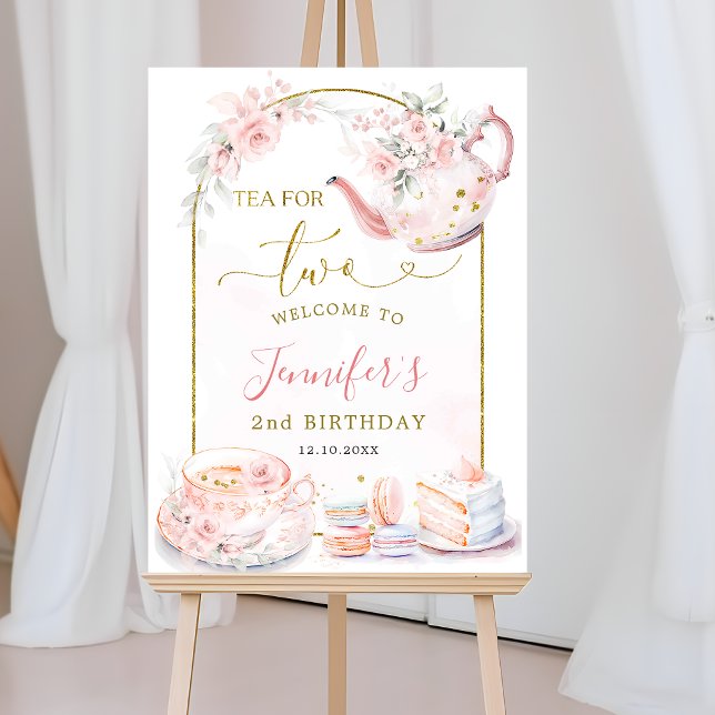 Pink Floral Tea for Two Birthday Welcome Sign (Creator Uploaded)