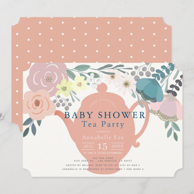 Pink Floral Tea Party Baby Shower Invitation (Front/Back)