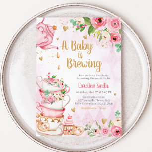 Pink Floral Tea Party Baby Shower Invitation