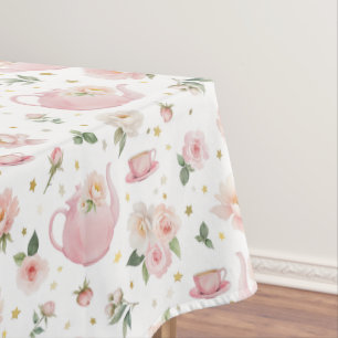 Pink Floral Tea Party Baby Shower Tablecloth
