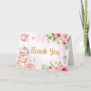 Pink Floral Tea Party Baby Shower  Thank You Card