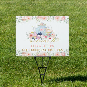 Pink Floral Tea Party Bridal Baby Birthday Welcome Garden Sign