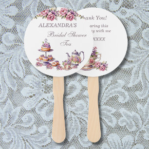Pink Floral Tea Party Bridal Shower Hand Fan