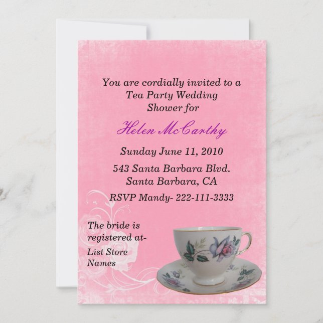 Pink Floral Tea Party Bridal Shower Invitation (Front)