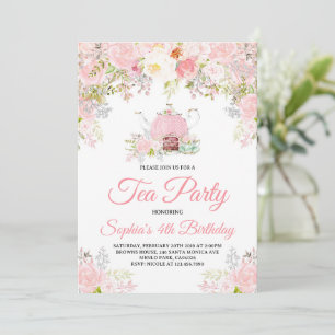 Pink Floral Tea Party Girls Birthday  Invitation