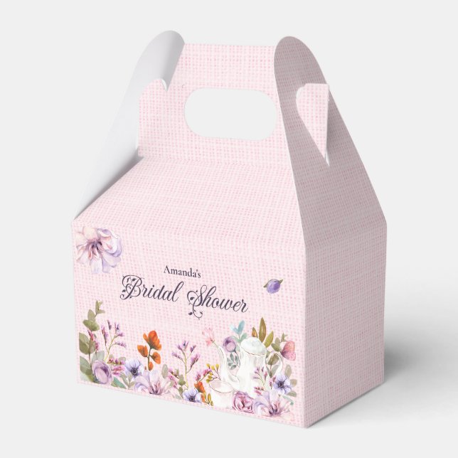 Pink Floral Tea Party Theme Bridal Shower Favour Box (Front Side)