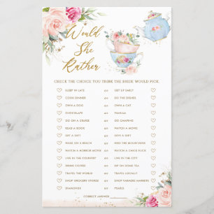 Pink Floral Tea Party Would She Rather Bridal Game