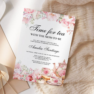 Pink Floral Tea With Mum To Be Baby Shower Invitation
