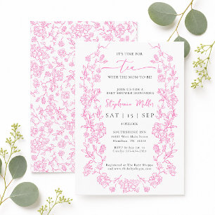 Pink Floral Tea with the Mum-to-be Baby Shower Invitation