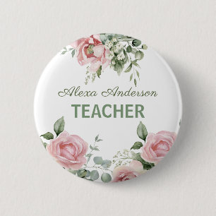 Pink Floral Teacher 6 Cm Round Badge
