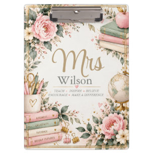 Pink Floral Teacher Monogram Clipboard