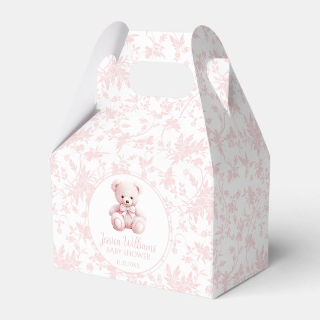 Pink floral teddy bear baby shower candy favour bo favour box (Front Side)