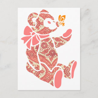 Pink floral Teddy Bear with Butterfly Postcard