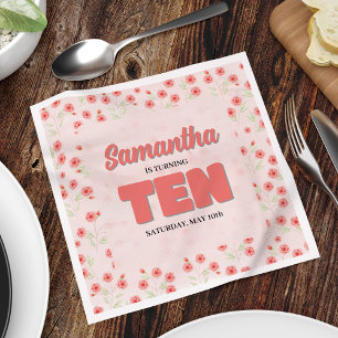 Pink Floral Tenth Birthday Girl Custom Party Napkin