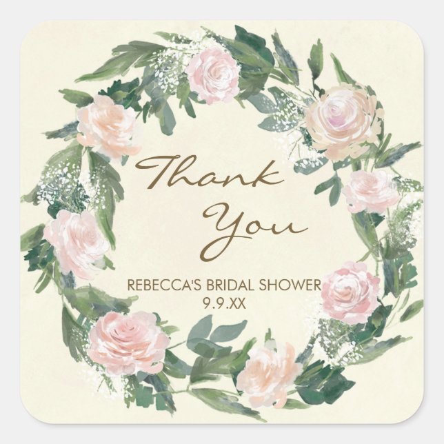 pink floral thank you bridal shower stickers favor (Front)