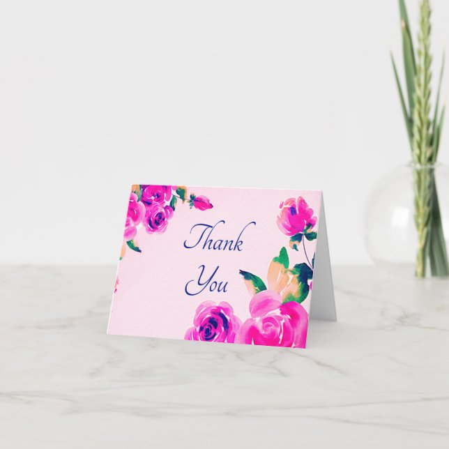 Pink floral   thank you card (Front)