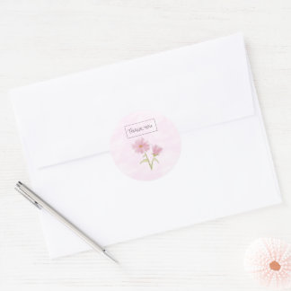 Pink Floral Thank You Classic Round Sticker