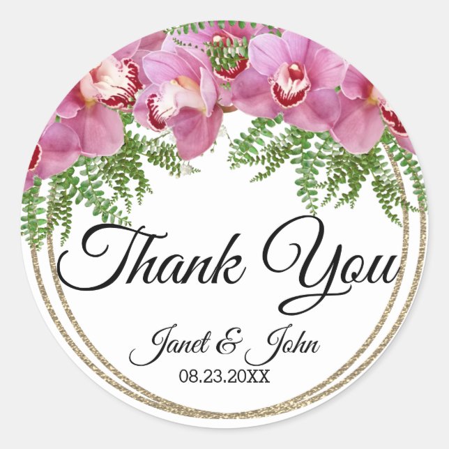 Pink Floral  -Thank You Classic Round Sticker (Front)