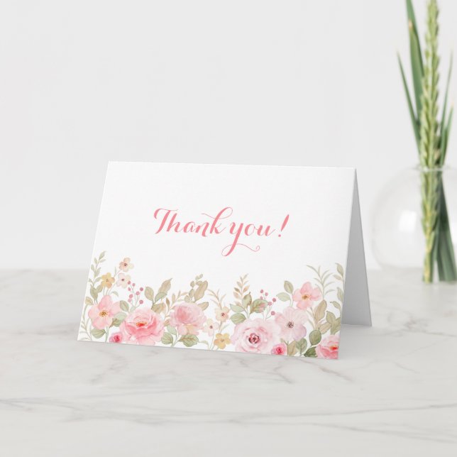 Pink Floral Thank You For Celebrating With Us Card (Front)