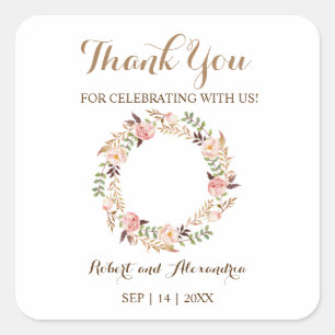 Pink Floral Thank You for Coming Wedding Square Sticker