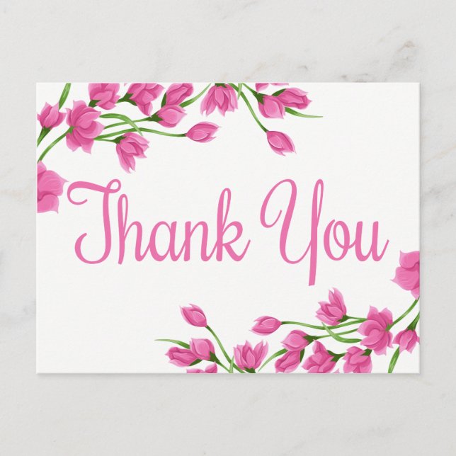 Pink Floral Thank You Lavender Fuchsia Flowers Postcard (Front)